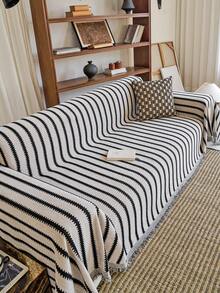 1 pieza Manta de sofá de chenilla, estilo minimalista Ins, funda de sofá con diseño 3D de una sola pieza, adecuada para todas las estaciones, funda de sofá para decoración del hogar - Blanco y Negro - Ver 4