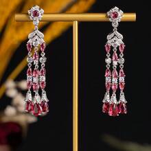 1 Đôi bông tai nữ thời trang dáng dài, thiết kế tua rua + dây tua rua + bóng bẩy, quà tặng ngày lễ, phụ kiện sang trọng thanh lịch cho tiệc cưới, quà tặng cho quý cô. - bông tai - Xem 3