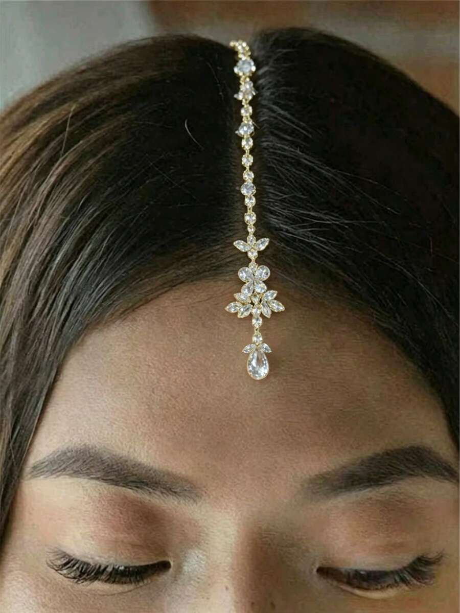 Sparkling Crystal Hair Chain, Elegant Women's Club Party Rhinestone Jewelry Headpiece Accessory, Bride To Be, Hair Accessories For Women,Summer,Holiday,Travel - Gold - View 1