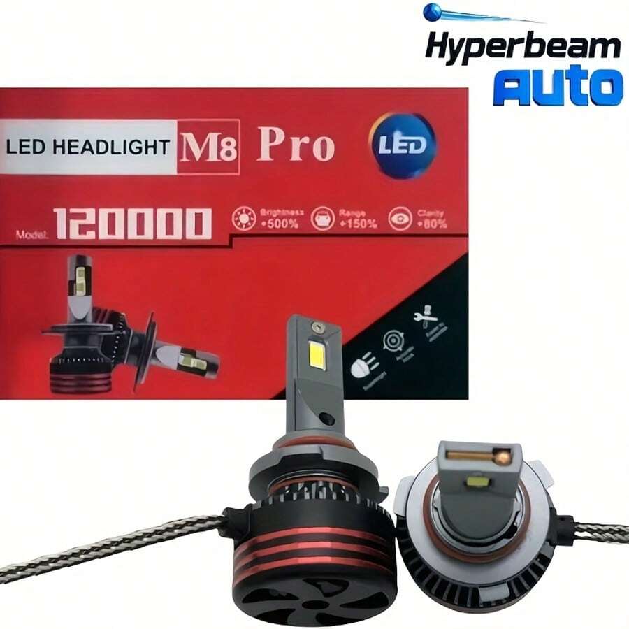 M8 Pro H11 LED Bulb, 12V 25W Super Bright 8000-12000 Lumens, 6000K Diamond White Light, Compatible With H4/H1/H3/H7/9005/HB3/9006/HB4, Plug And Play Easy Installation, 2pcs/Set
