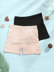 CELILIN 2pcs Anti-Chafing Safety Shorts, Daily Essential Pocket Leggings, Non-Binding Non-Rolling Hem Lounge Shorts - Multicolor - View 2
