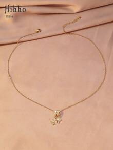 Hihho 1 pieza Collar colgante de lujo con diseño de nicho de doble estrella en oro/plata con strass, versátil gargantilla para reuniones, fiestas, regalo - collar - Ver 5