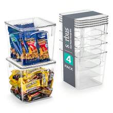 Sorbus Small Plastic Storage Bins - for Kitchen Organization Pantry Organizers and Storage Fridge Organizer Cabinet Organizer Refrigerator Organizer Bins - Clear Storage Bins 4 pack - B - Ver 9