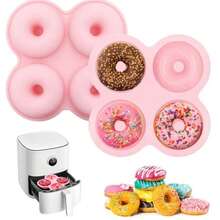 Khuôn làm bánh donut 4 ngăn dùng cho nồi chiên không dầu, khuôn nướng silicon chống dính tái sử dụng, khuôn làm bánh donut, bánh ngọt, bánh quy, bánh mì tròn, bánh muffin hoàn hảo, phụ kiện nướng cho nồi chiên không dầu và lò nướng. - Hồng - Xem 12