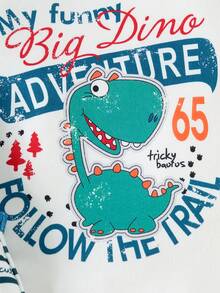 3件套男婴卡通恐龙印花无袖连体衣套装，可爱透气夏季婴儿服装 - 彩色 - 查看 4