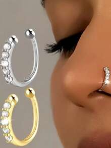 1 chiếc khuyên mũi bạc S925, khuyên tai dạng đinh tán, kẹp sụn mũi đính đá lấp lánh, kiểu dáng Bohemian độc đáo dành cho nữ, khuyên mũi giả không cần xỏ lỗ. - Kiểu khuyên mũi giả - Xem 6