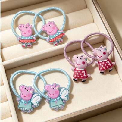 Peppa Pig 2pcs Pepe Cartoon Hairpin Hair Rope Hair Ornament Party Dressing Hair Ornament Halloween Christmas Decoration Best Holiday Gift For Good Friends, Party Atmosphere Decoration, Perfect Party Decoration, Home Decoration Decorations, Perfect Room Decoration, Christmas Gift, Valentine's Day, Ideal Friend Gift Suitable For Birthday Celebrations, Souvenirs Women's Souvenir,Cute Aesthetic, Valentine Day, Gifts, Decorations, Home Decor,Valentines Gifts