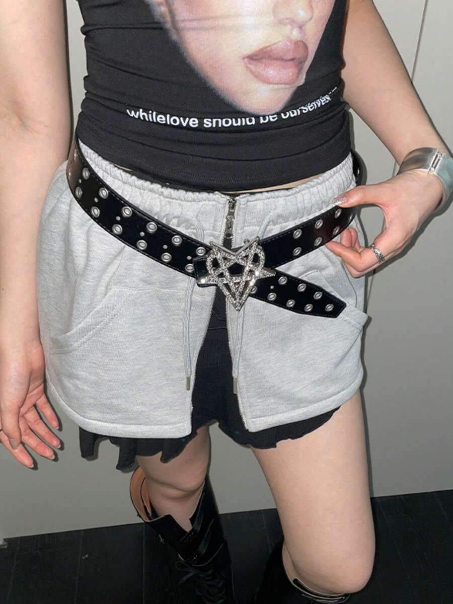 男女通用朋克风心星形水钻腰带,Y2K嘻哈坏女孩铆钉皮带 - 彩色 - 查看 1