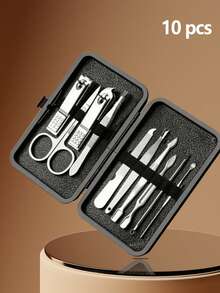 7-18pcs Black Stainless Steel Nail Clipper Set, Full Hand & Foot Care Tools, Eyebrow Scissors, Gift For Boyfriend With Portable Travel Case - Multicolor - View 5