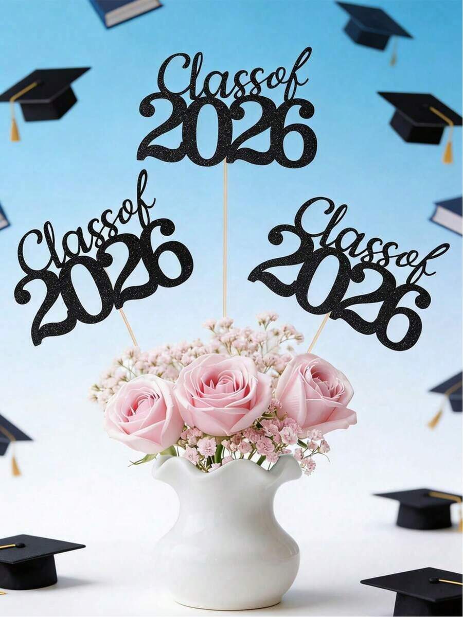 6pcs 2026 Graduation Ceremony Desktop Decorations, Graduation Ceremony Centerpiece Decorations, Graduation Party Decorations With Stands, 2026 Graduation Party Desktop Decor - Multicolor - View 1