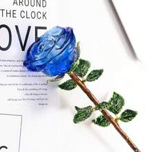 Crystal Glass Rose With Metal Stem, Decorative Single Rose, Handmade Glass Art, Home Decor, Desktop Display, Perfect Gift For Valentine's Day, Mother's Day, Women - Multicolor - View 14