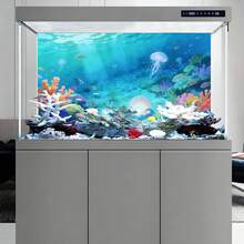 Mundo submarino animado, pintura de fondo de acuario, pegatina de fondo de acuario, pegatina de fondo de terrario de reptiles, pegatina autoadhesiva frontal, decoración de acuario, decoraciones de acuario - A - Ver 6