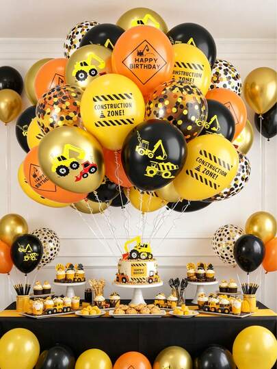 36PCS Architecture Themed Balloons, 12 Inch Gold, Black, Yellow, Orange Confetti Balloons, Suitable For Boy Baby Parties, Architecture Themed Birthday Parties, Truck Parties, Graduation Ceremonies And Other Occasions, Fun Gifts For Architecture Enthusiasts