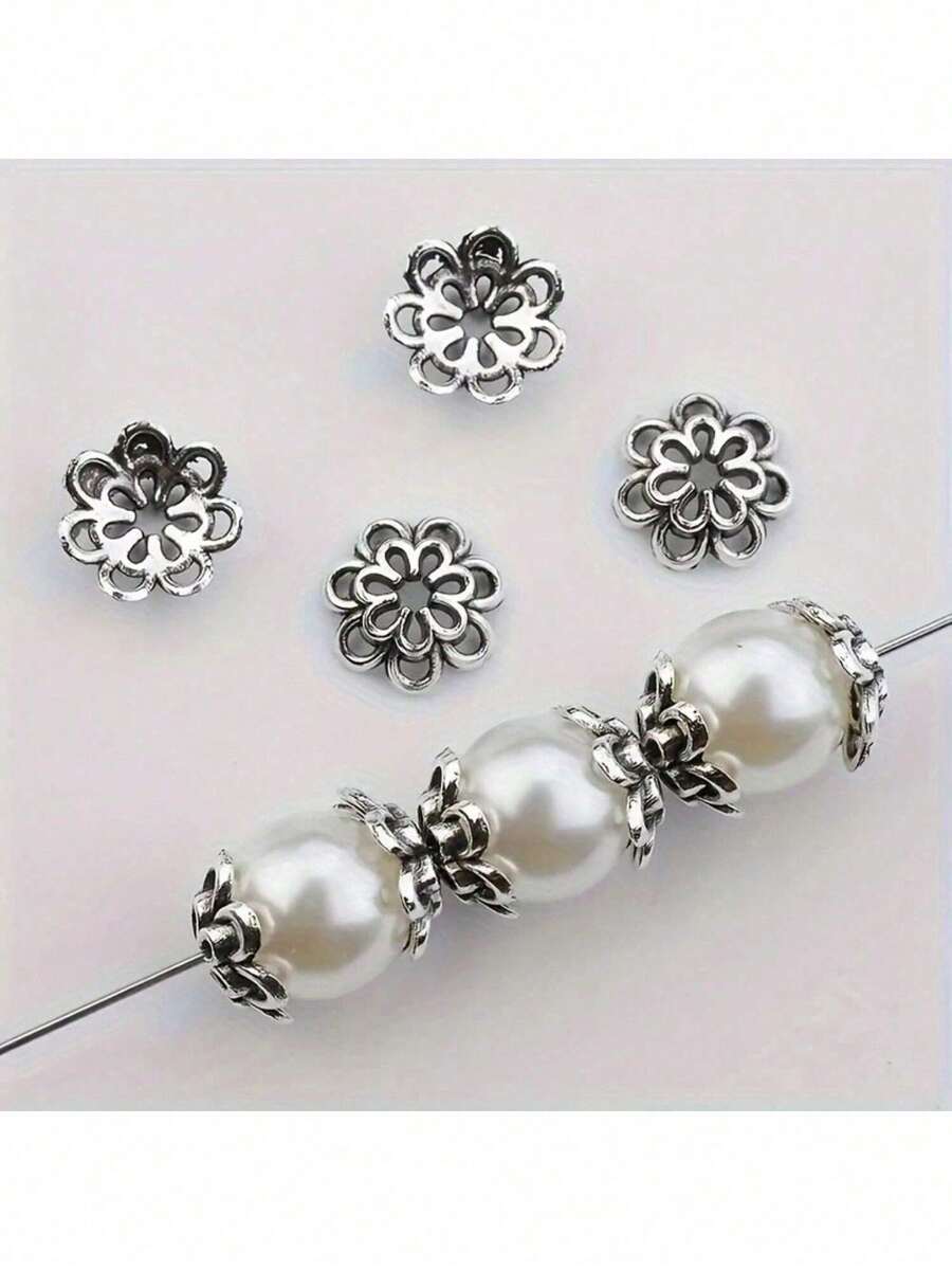 50 chiếc/100 chiếc/300 chiếc nắp hạt hoa hai lớp, nắp bịt đầu hạt rỗng chạm khắc tinh xảo, phụ kiện trang sức DIY đa năng cho bông tai, mặt dây chuyền, vòng cổ, vòng tay. - Nhiều màu - Xem 1