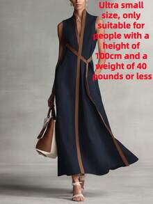 Women's Dress - Summer New Style Of 2026 Stand Up Collar Sleeveless Casual Contrast Loose Dress - 藏青色 - 查看 13
