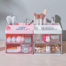 Cartoon Creative Pen Holder, Transparent Rabbit Decor Drawer Storage Box, Rotating Pen Holder, Student Dorm And Office Desk Stationery Storage Box, Back To School Student Supplies, Classroom And Office Supplies - Multicolor - View 7