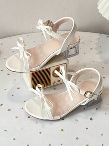Giày sandal đính nơ pha lê lấp lánh cho bé gái, đế dày trong suốt. - trắng - Xem 6