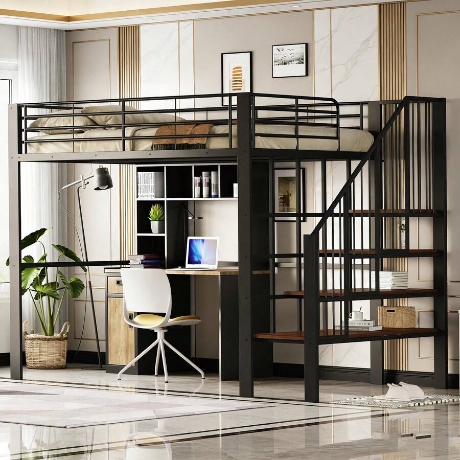 Kids Bed Frames, Headboards & Footboards - Black + Metal & Wood + 140cm*200cm-1 - View 1