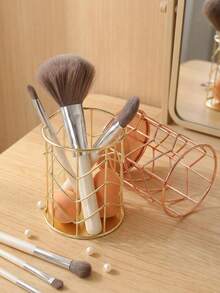 1pc Metal Hollow Pen Holder, Minimalist Style Cosmetic Storage - Multicolor - View 6