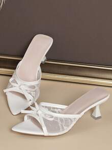 1 Pair White Cute Bow Accent 2026 New Slim High Heel Women's Fashion Sandals, Versatile For Outdoor Wear,Summer Shoes - White - View 11