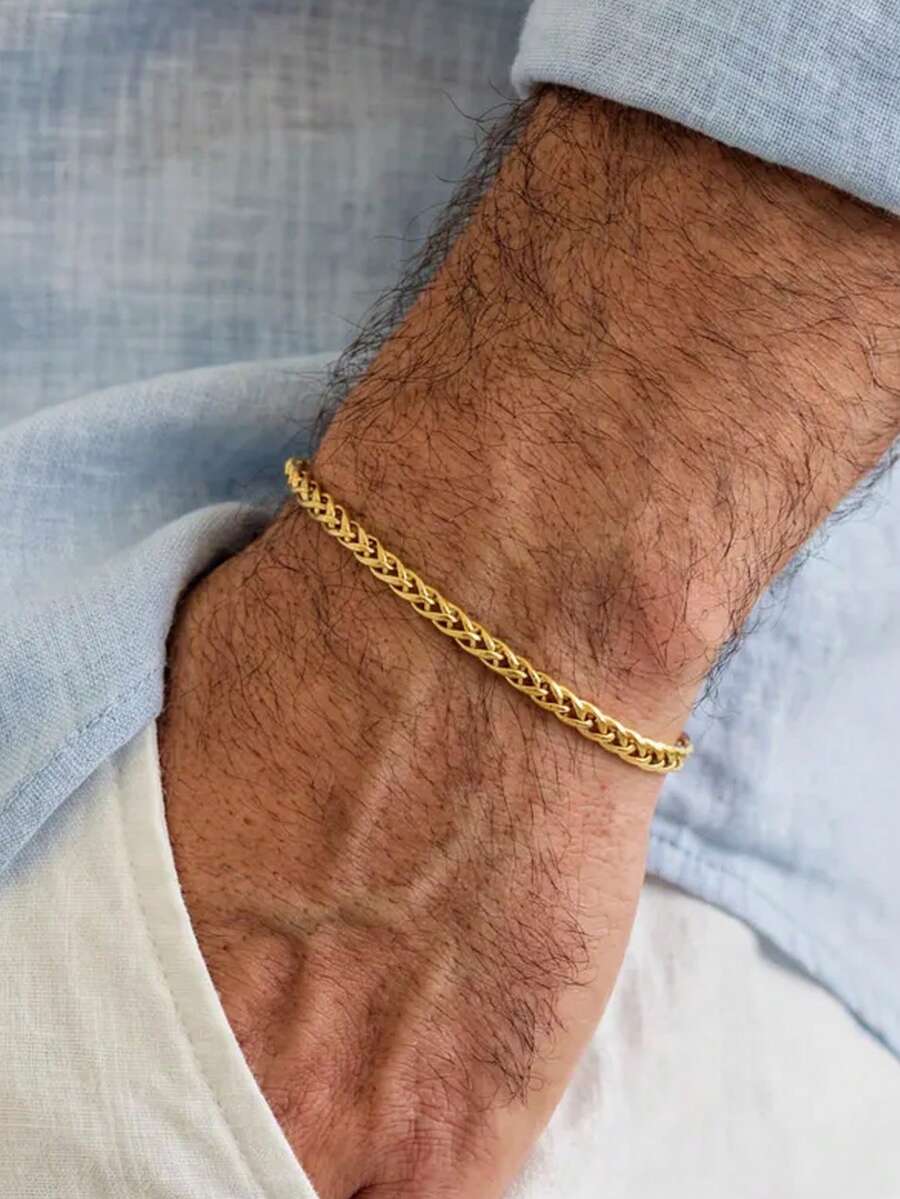 18K Gold Plated Hip Hop Street Style Gold Dragon Bone Chain Men's Bracelet, Stainless Steel Jewelry, Birthday Surprise Gift, Friendship Accessory - Keel Chain - View 1