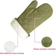 Olive Green Quilted Oven Mitts, Heat Resistant Thickened Kitchen Gloves For Microwave Baking - Olive Green - View 6