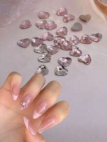 20pcs Mini Flat Heart Rhinestones, 6mm Pink & White Heart Nail Art Decorations, Nail Accessories For DIY Nail Design, Suitable For Nail Salons - Multicolor - View 1