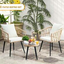 3 Pieces Of Outdoor Vine -Edited Furniture Sets, All -Weather Rattan Chair Chat Combinations, With A Round Table, Suitable For Gardens, Balconies, Backyard, Porch, Deck - 深藍色 - 查看 9