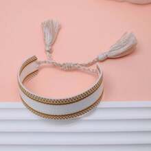 1pc Handmade Vintage Minimalist Boho Style Woven Bracelet, Suitable As Gift For Family, Friends, Students, Festivals, Parties, Traveling - Gold - View 4