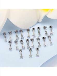 20 chiếc khuyên môi, khuyên mũi, khuyên sụn tai, khuyên vành tai bằng thép không gỉ 16G, trang sức xỏ khuyên unisex, 8mm - Bạc - Xem 3