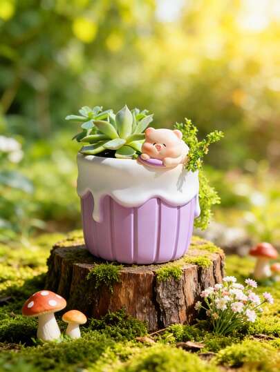Chậu hoa hình động vật 3D Kawaii bằng nhựa, chậu trồng cây mọng nước hình bánh cupcake đáng yêu cho sân vườn, hiên nhà, ban công, trang trí bàn làm việc nhà cửa dễ thương.