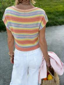 Áo kiểu nữ tay cánh dơi phối sọc tương phản, dáng rộng, chất liệu dệt kim, thích hợp cho đi biển, hẹn hò, du lịch, tiệc sinh nhật vào mùa xuân/hè. - Nhiều màu - Xem 3