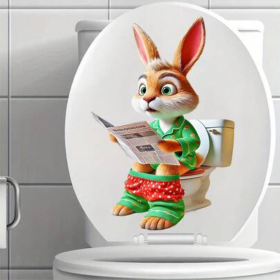 CHAILLY Paquete de pegatinas decorativas para el baño, con divertido conejo leyendo y vibrantes palmeras tropicales, para decorar el inodoro, la ventana y el hogar