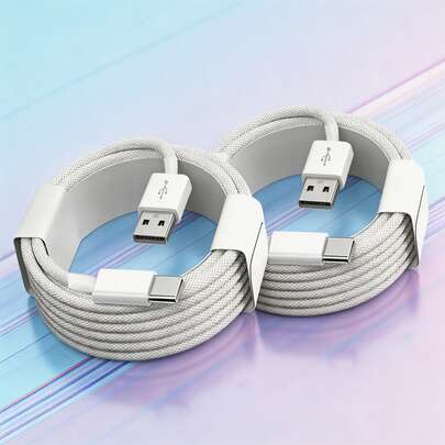 2 piezas Cable de datos USB A a USB C, Cable de carga tipo C súper rápido de 60W, Cable de carga trenzado de nylon USB C compatible con Apple 17 16 15/Plus/Pro/Pro Max, S26 S25 S24 S23 S22 S21 S20