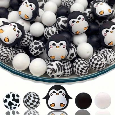 25 piezas Juego de cuentas de silicona en forma de animales 3D, incluyendo pingüino, vaca, gato, mono, dinosaurio, tigre y ratón, para hacer llaveros, collares, pulseras, decoración, bolígrafos, colgantes de joyería, regalos de fiestas y cumpleaños