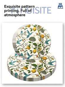 48/24 Pcs Set, Disposable Tableware, Floral & Bird Themed Disposable Paper Plates, Cake Plates, Party Plates, Birthday Plates, Suitable For Birthday Parties, Promotions, Gatherings, Picnics, Camping, BBQs, Beach Parties, Outdoor Weddings, Wedding Receptions, Etc. - Multicolor - View 5