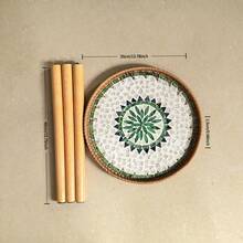 Handwoven Rattan Round Side Table With Mosaic Pattern Desktop, Suitable For Boho Style Home Decor - Multicolor - View 13