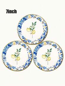 Bộ 24 món, khay giấy dùng một lần, khay giấy màu xanh dương họa tiết chanh, kích thước 7" + 9", thích hợp cho tiệc cưới, tiệc chiêu đãi, tiệc sinh nhật, đĩa tiệc, bộ 24 món, bộ đồ ăn bằng sứ màu xanh dương và trắng chủ đề tiệc tùng và sinh nhật mới, bao gồm đĩa, khăn ăn và cốc giấy. - Nhiều màu - Xem 6