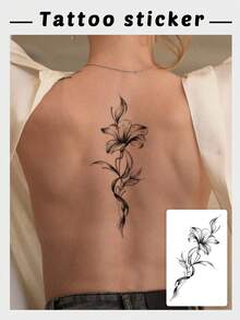 1pc Fashionable Waterproof High-End Floral Line Tattoo Sticker, Niche Wrapped Vine Element Fake Temporary Tattoo, Suitable For People - Black - View 1