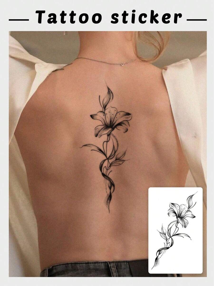 1pc Fashionable Waterproof High-End Floral Line Tattoo Sticker, Niche Wrapped Vine Element Fake Temporary Tattoo, Suitable For People - Black - View 1