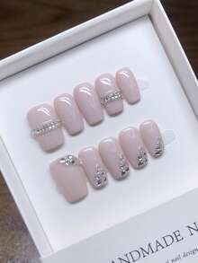 纯手工制作可佩戴美甲贴片，方形甲型；手绘个性化粉色少女美甲，高品质优雅简约设计，春夏全包甲，Y2K风格美甲，独特小众创意假指甲，日常美甲，可爱现代风格美甲，适合日常佩戴，可拆卸重复使用 - 彩色 - 查看 5