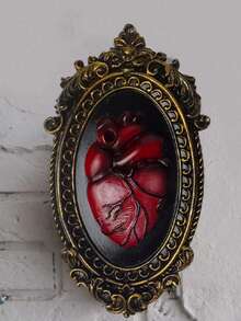 1 pieza Placa colgante de estilo gótico vintage con corazón, decoración de pared de corazón burdeos creativa de resina, adecuada para oficina, sala de estar, estudio, porche, decoración del hogar, adorno de estilo gótico - 1PC - Ver 7