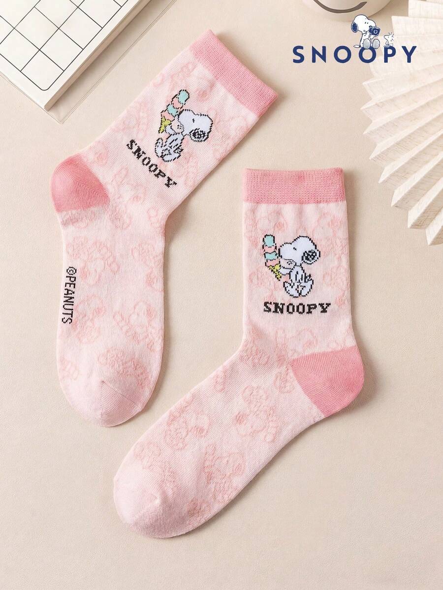 1雙 SNOOPY SOCK 圖案女款中筒運動襪,可愛卡通設計,休閒百搭船襪 - 彩色 - 查看 1