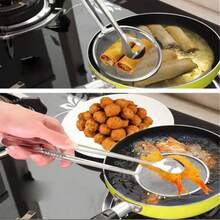 Stainless Steel Deep Fry Strainer - Multi-Function Kitchen Strainer Clip, High Heat Resistant Food Strainer Clip, Metal Frying Pan Oil Strainer Clip, Kitchen Tool - Silver - View 2