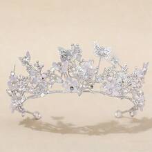 1件多色新娘蝴蝶花朵水钻合金巴洛克皇冠，适合婚礼、舞会、派对、日常佩戴 - 彩色 - 查看 12