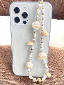 1pc Bohemian Summer Vacation Style Faux Shell & Pearl Soft Clay Phone Lanyard Strap - Multicolor - View 5