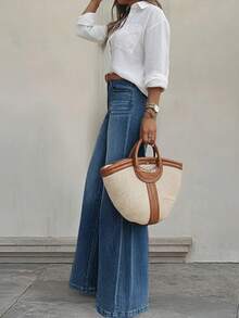 Quần jeans nữ dáng suông màu xanh nhạt, thoải mái và đa năng, thích hợp mặc hàng ngày vào mùa xuân. - Rửa tối - Xem 4