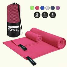 Quick Dry Sports Towel Set, Double-Sided Plush Quick Dry Microfiber Fitness Yoga Towel, Portable Absorbent Sports Towel For Outdoor Beach Use - Hot Pink - View 3