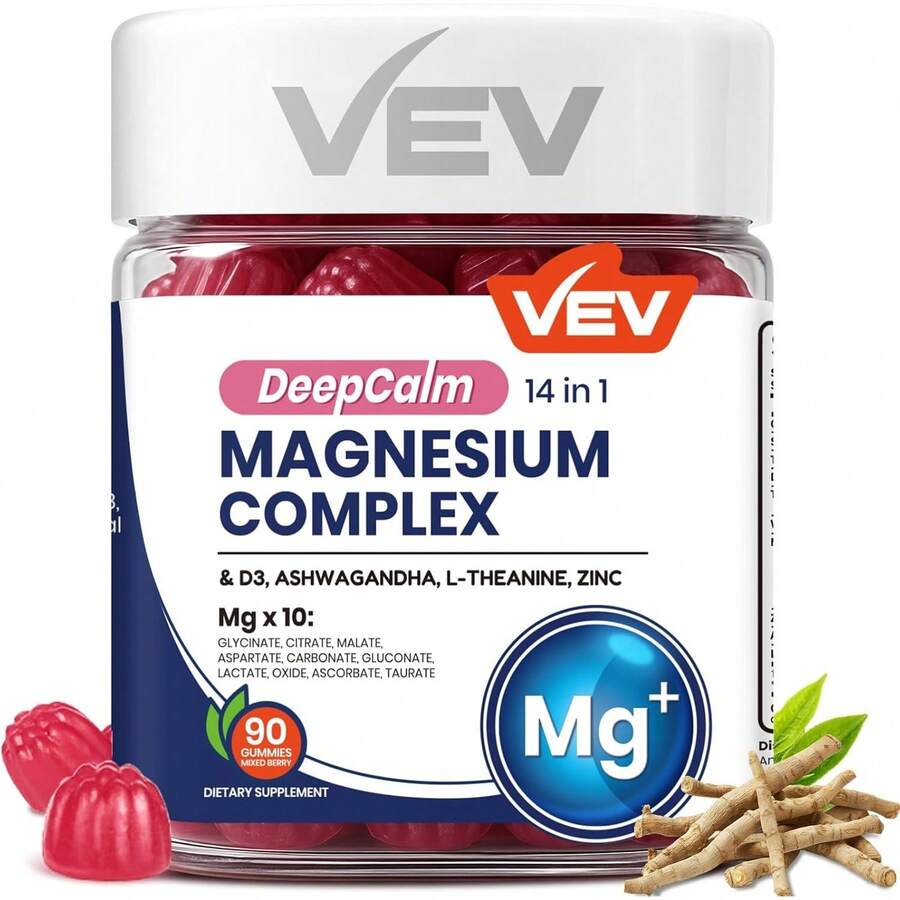 Deep Calm Magnesium Complex 14-In-1 Gummies – 90 Count (Pack Of 1) – With D3, Ashwagandha, L-Theanine, Zinc – Magnesium Complex For Women And Men – No Added Sugar Vegan Magnesium Glycinate Gummies - 90 Count (Pack of 1) - 查看 1
