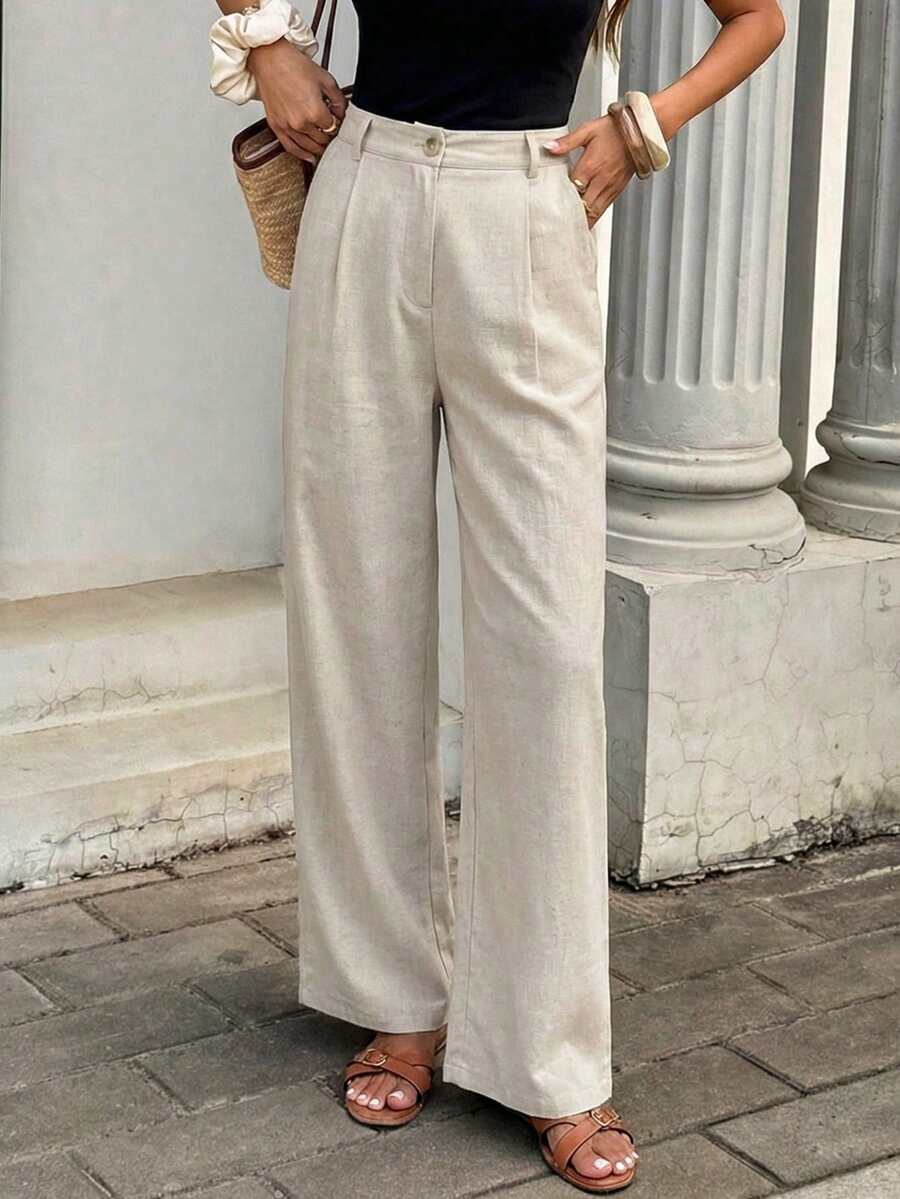 Quần ống loe rộng rãi, nhẹ nhàng, thoải mái dành cho nữ, thích hợp cho mùa xuân và mùa hè. - Màu be - Xem 1